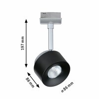 Paulmann URail LED Schienenspot Pane Einzelspot 400 lumen 7,4W 2700K dimmbar 230V Schwarz Chrom matt 95374 entspricht 50W Licht
