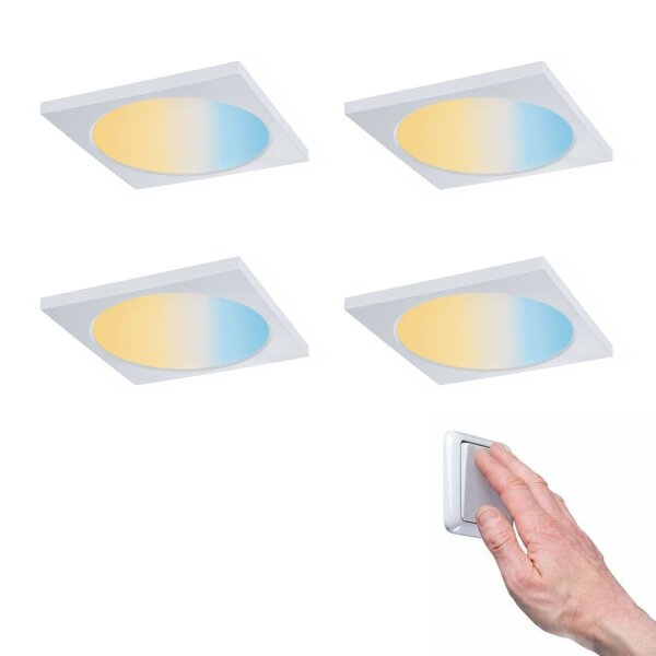 4er Set Paulmann Premium Einbaupanele 92802 eckig weiß matt IP65 900Lm 9W 2000-4000K 3 helligkeits Stufen ergibt 90W Licht - Ausschnitt 15cm
