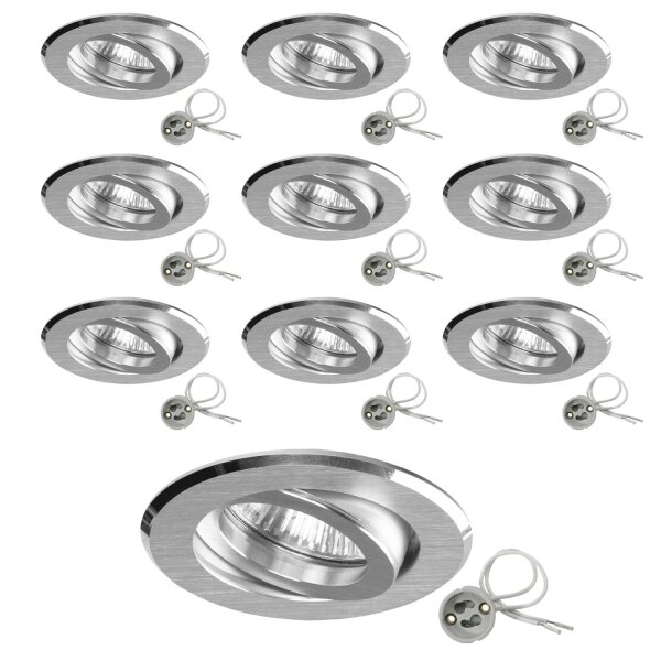 10er Set Einbauleuchtenn Einbaustrahler Einbauspots für LED GU10 Alu gebürstet inkl. GU10 Sockel 68mm Lochausschnitt
