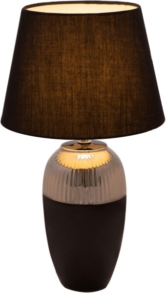 48226 Pauleen Midnight Beauty Tischleuchte handgefertigt Schwarz, Silber Glamour Stoff Keramik E27