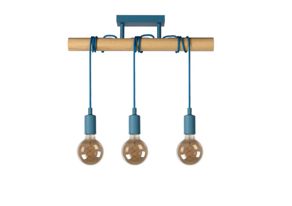 LUCIDE POLA Pendelleuchte 3x E27 Blau / Holz