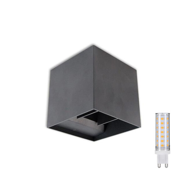 Up/Down Außen Wandleuchte verstellbar Würfel anthrazit inkl. LED dimmbar 6W G9